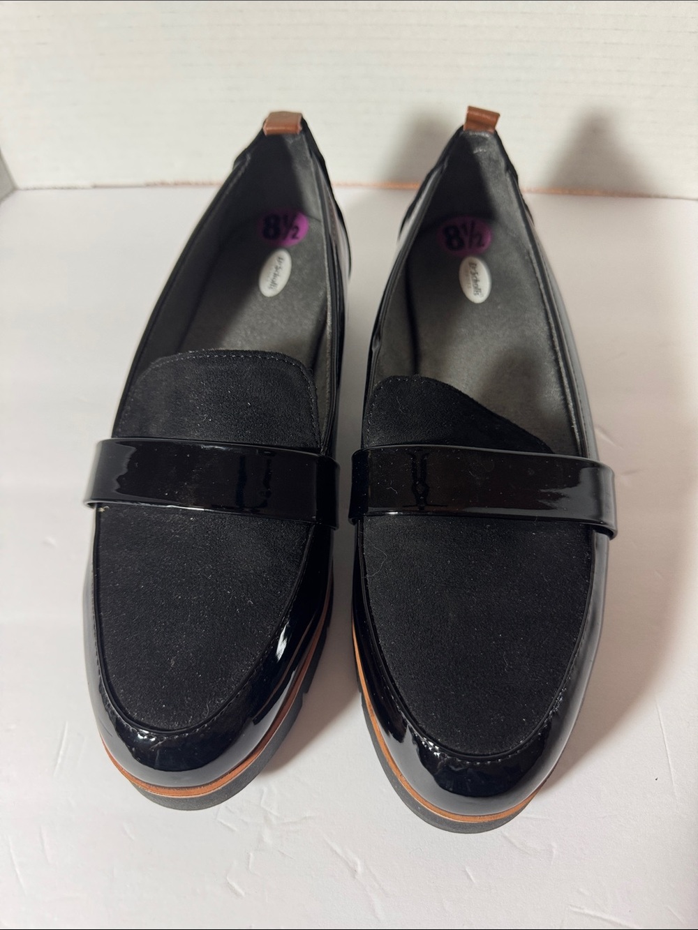 Dr. Scholl's Black Patent and Suede-Look Loafers